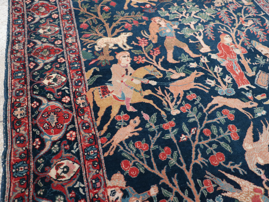 Antique Persian Tabriz Pictorial Accent Carpet, No.32075 - Gsblank