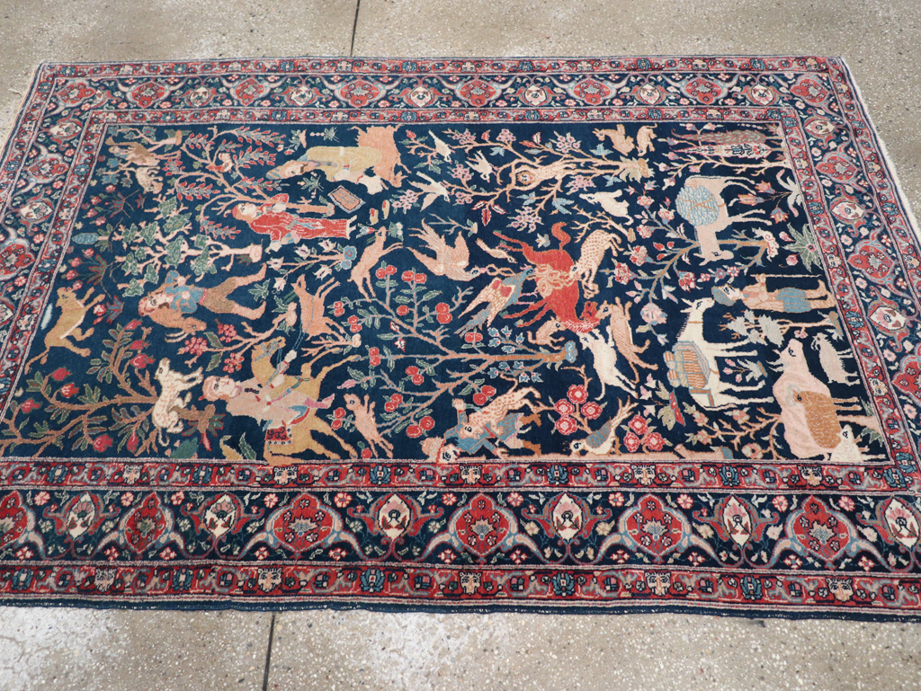 Antique Persian Tabriz Pictorial Accent Carpet, No.32075 - Gsblank