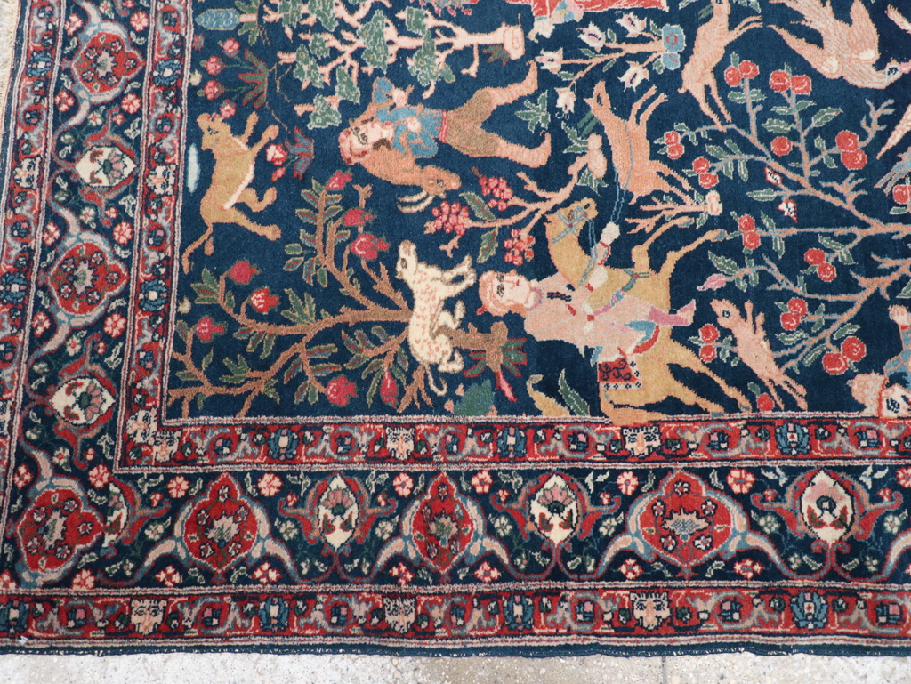 Antique Persian Tabriz Pictorial Accent Carpet, No.32075 - Gsblank