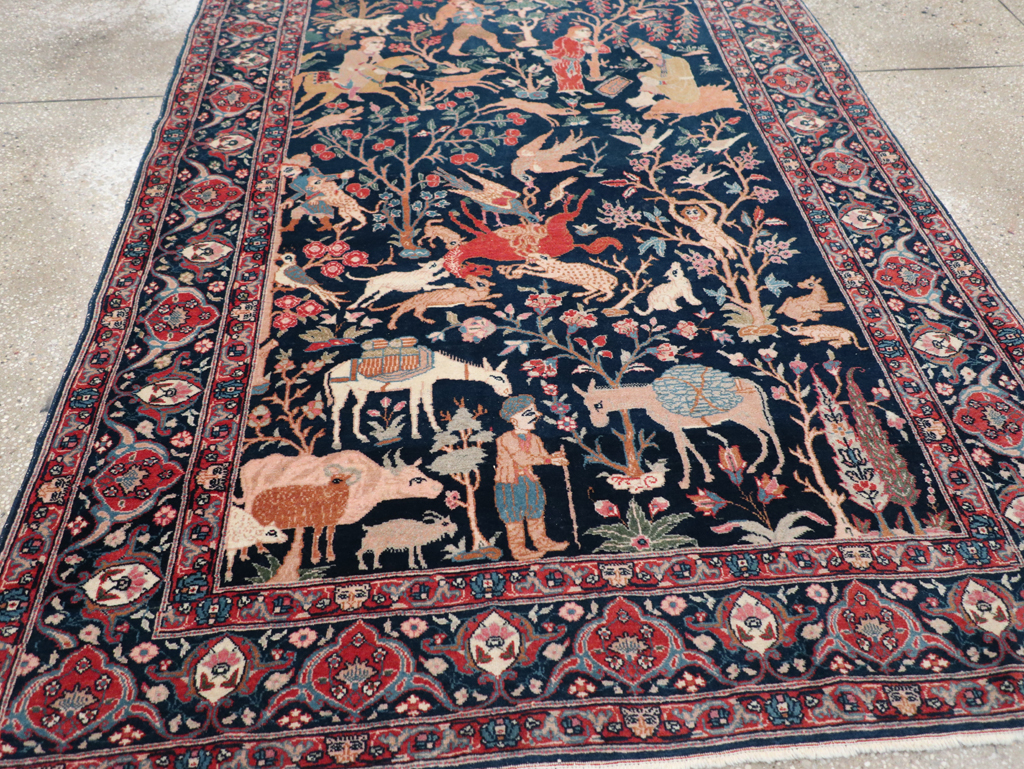 Antique Persian Tabriz Pictorial Accent Carpet, No.32075 - Gsblank