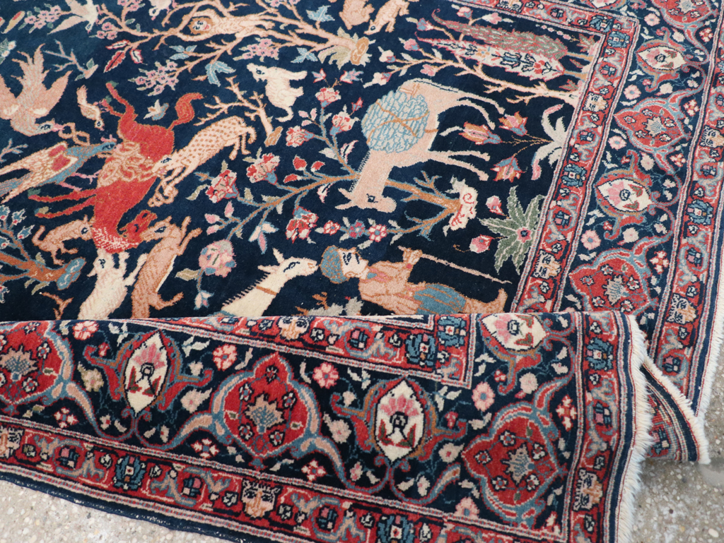 Antique Persian Tabriz Pictorial Accent Carpet, No.32075 - Gsblank