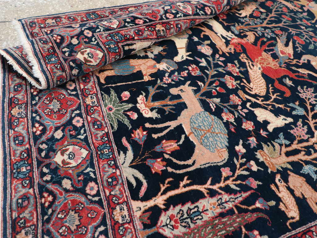 Antique Persian Tabriz Pictorial Accent Carpet, No.32075 - Gsblank