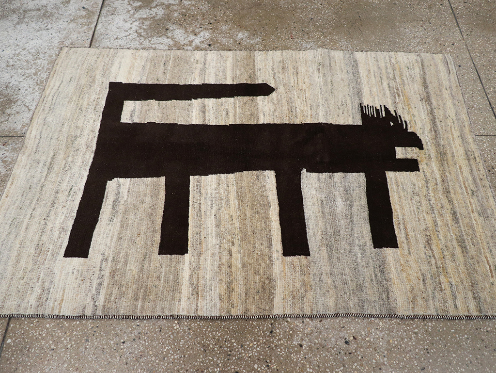 Modern Persian Gabbeh Pictorial Throw Rug (Pair: 1 of 2), No.32086 - Gsblank