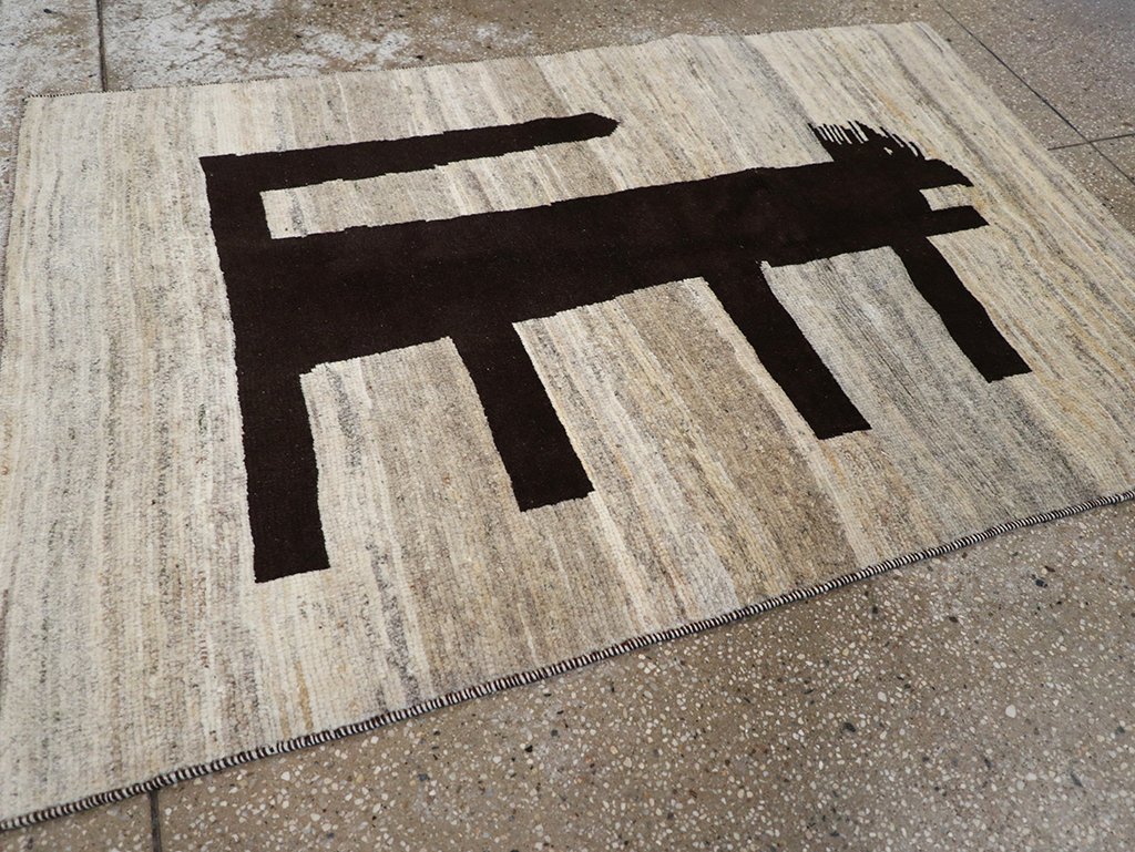 Modern Persian Gabbeh Pictorial Throw Rug (Pair: 1 of 2), No.32086 - Gsblank