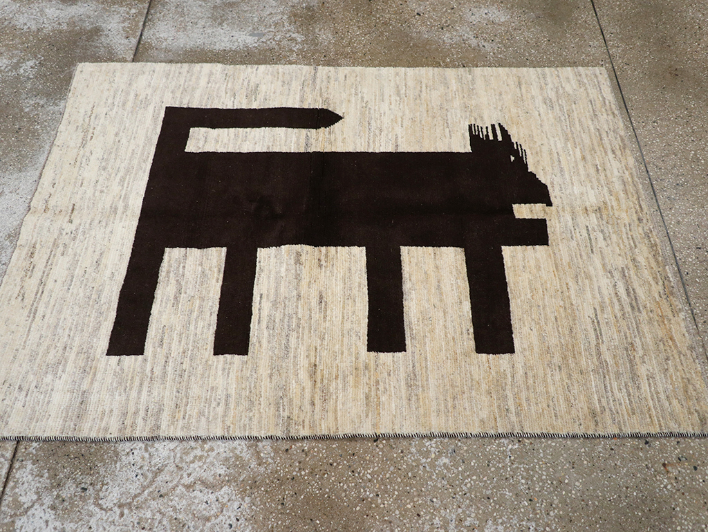 Modern Persian Gabbeh Pictorial Throw Rug (Pair: 2 of 2), No.32087 - Gsblank