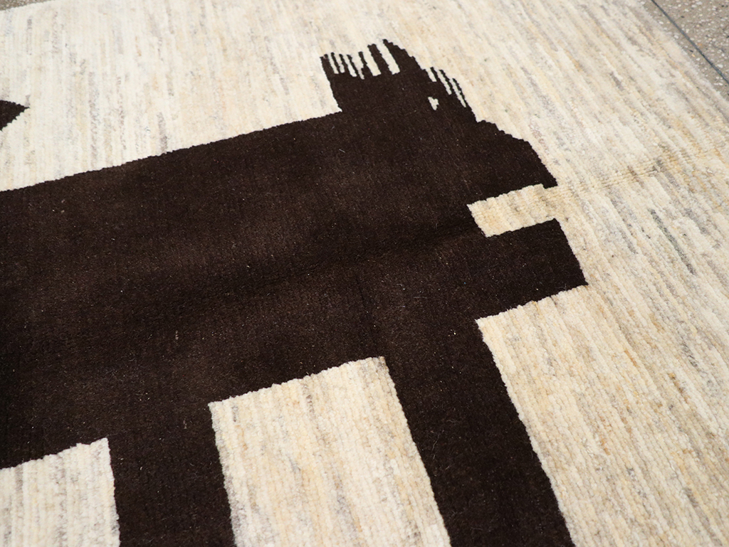 Modern Persian Gabbeh Pictorial Throw Rug (Pair: 2 of 2), No.32087 - Gsblank