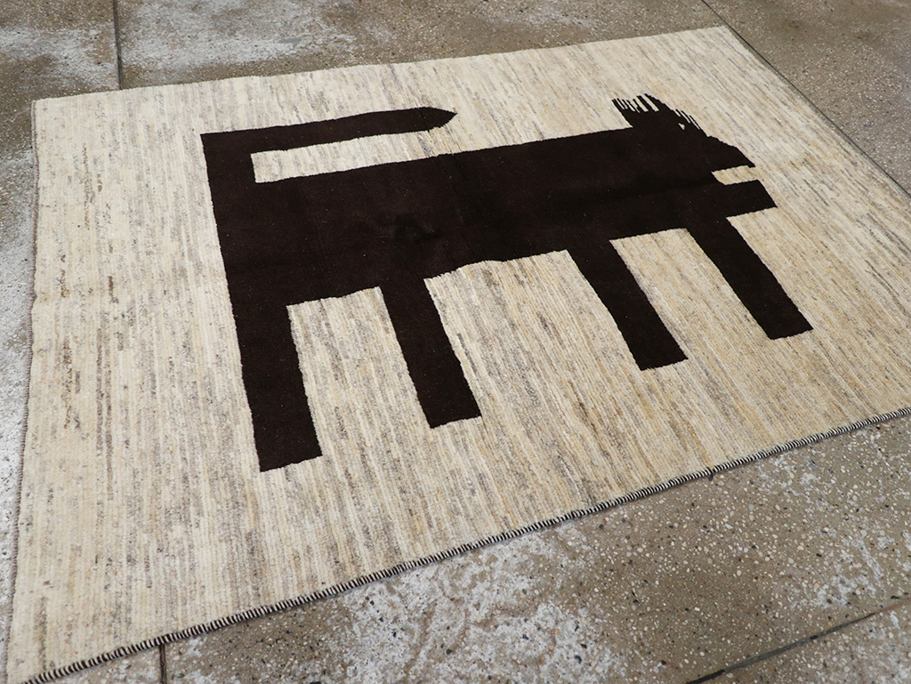 Modern Persian Gabbeh Pictorial Throw Rug (Pair: 2 of 2), No.32087 - Gsblank