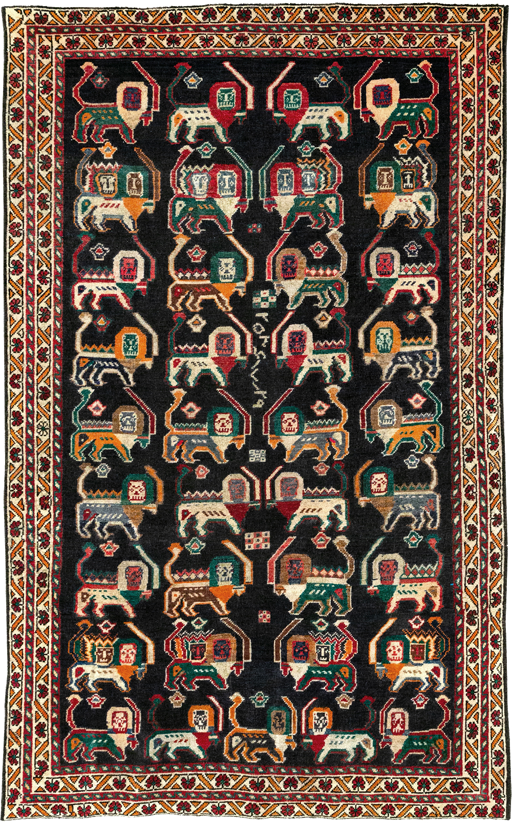 Vinatge Persian Shiraz Pictorial Accent Rug, No.32090 - Gsblank