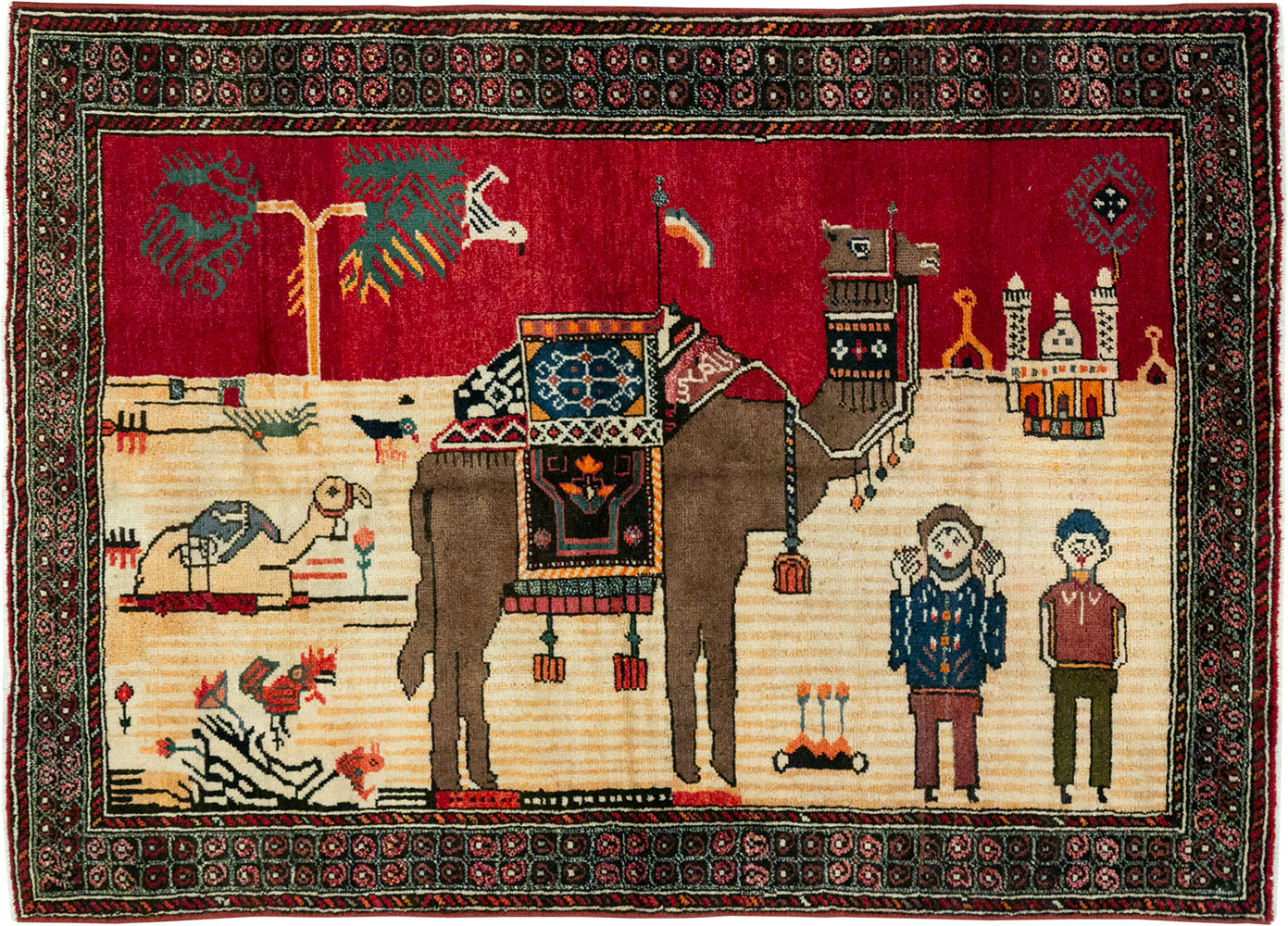 Vintage Persian Mashad Pictorial Rug, No.32098 - Gsblank