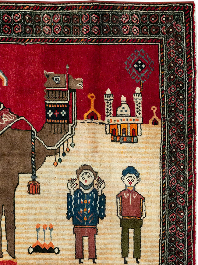 Vintage Persian Mashad Pictorial Rug, No.32098 - Gsblank