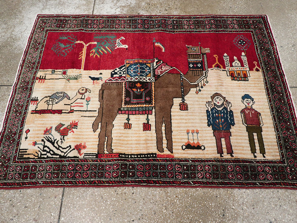 Vintage Persian Mashad Pictorial Rug, No.32098 - Gsblank