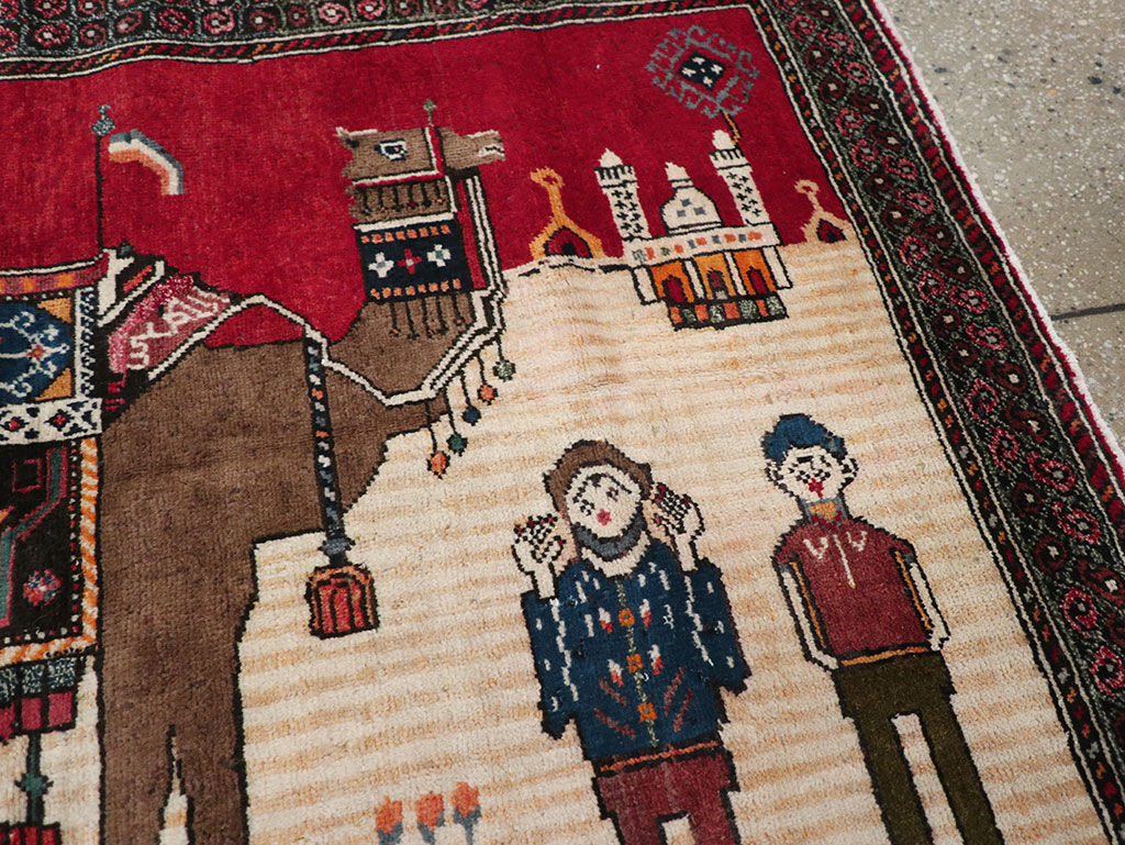 Vintage Persian Mashad Pictorial Rug, No.32098 - Gsblank