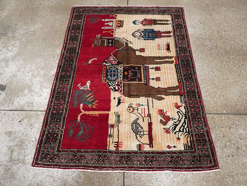 Vintage Persian Mashad Pictorial Rug, No.32098 - Gsblank