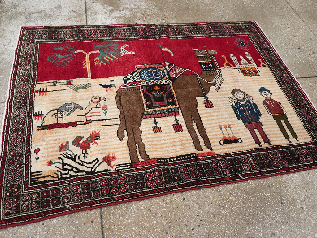 Vintage Persian Mashad Pictorial Rug, No.32098 - Gsblank