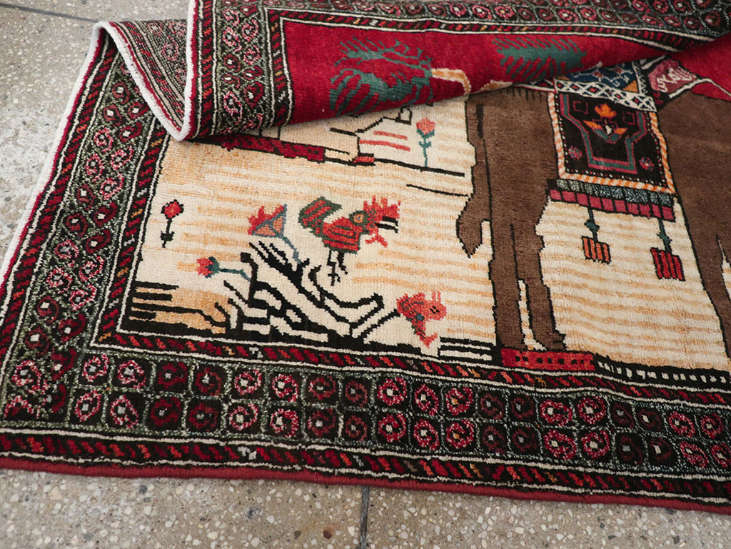 Vintage Persian Mashad Pictorial Rug, No.32098 - Gsblank