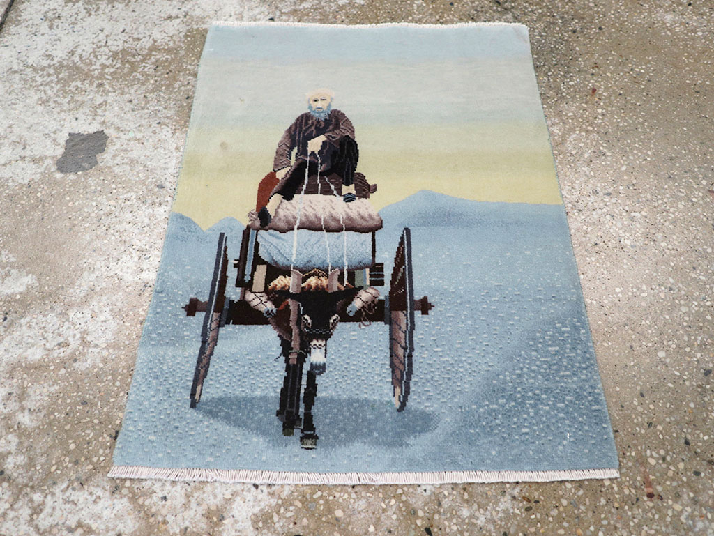 Modern Persian Tabriz Pictorial Throw Rug, No.32099 - Gsblank