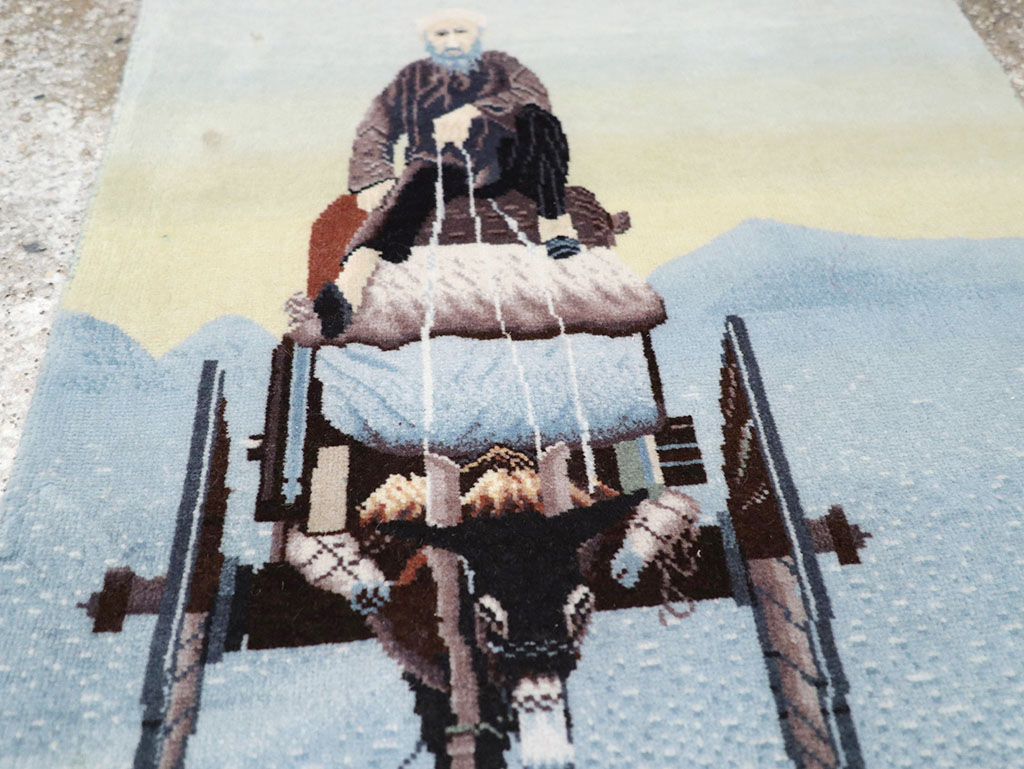 Modern Persian Tabriz Pictorial Throw Rug, No.32099 - Gsblank