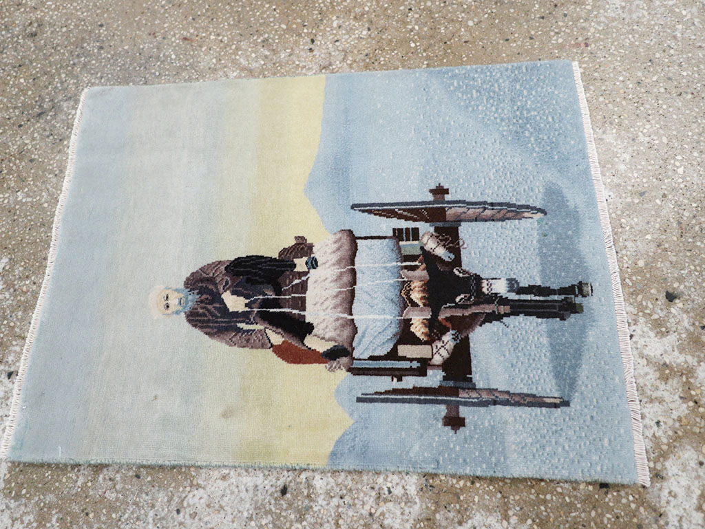 Modern Persian Tabriz Pictorial Throw Rug, No.32099 - Gsblank