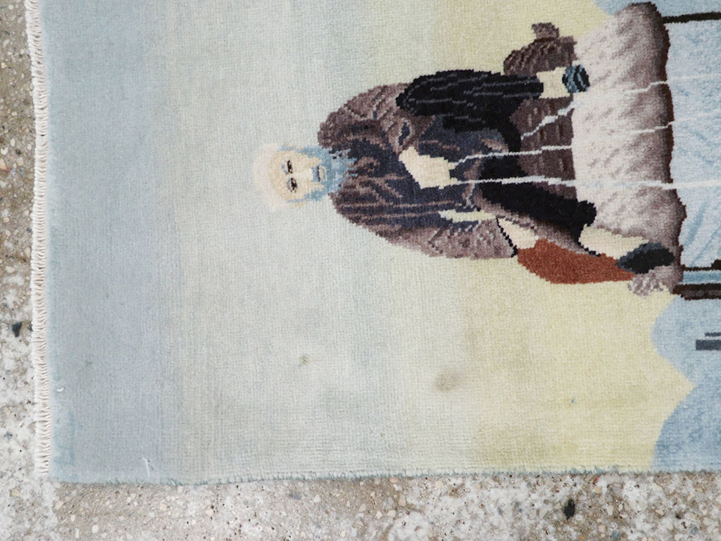 Modern Persian Tabriz Pictorial Throw Rug, No.32099 - Gsblank