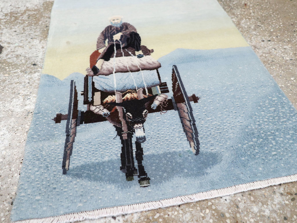 Modern Persian Tabriz Pictorial Throw Rug, No.32099 - Gsblank