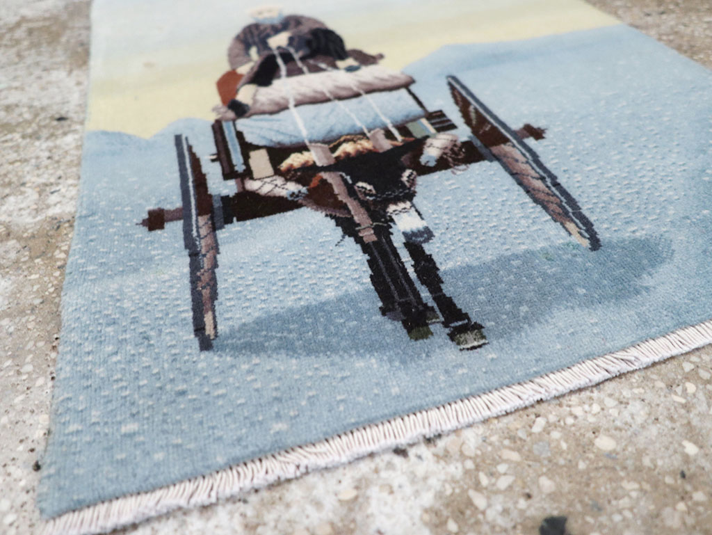 Modern Persian Tabriz Pictorial Throw Rug, No.32099 - Gsblank