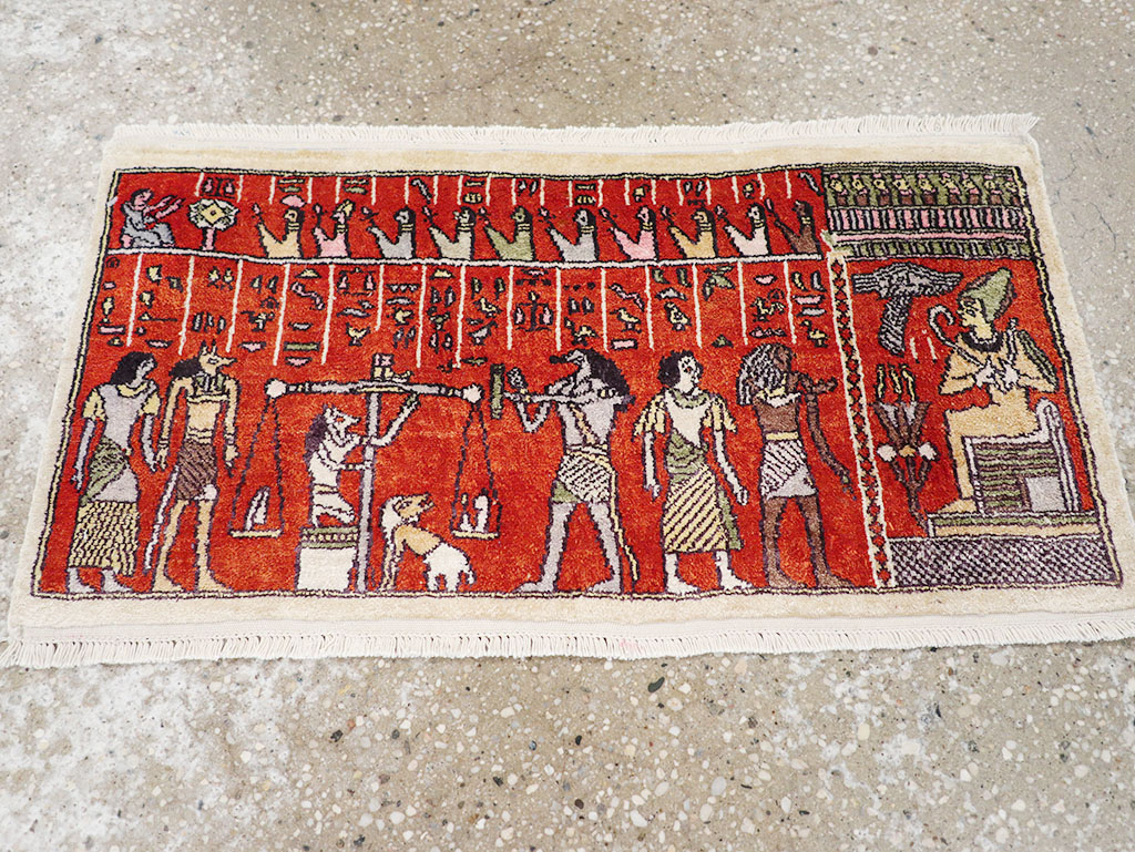 Vintage Persian Quom Pictorial Throw Rug, No.32102 - Gsblank