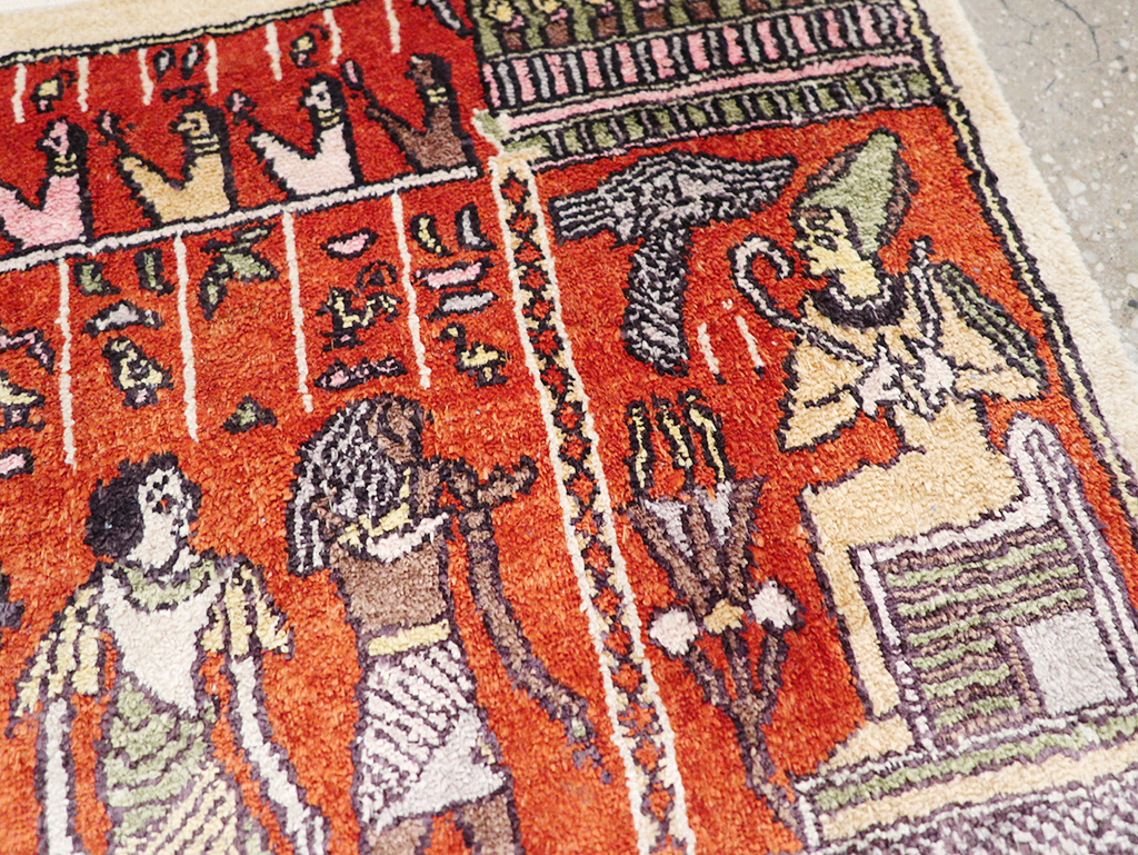 Vintage Persian Quom Pictorial Throw Rug, No.32102 - Gsblank