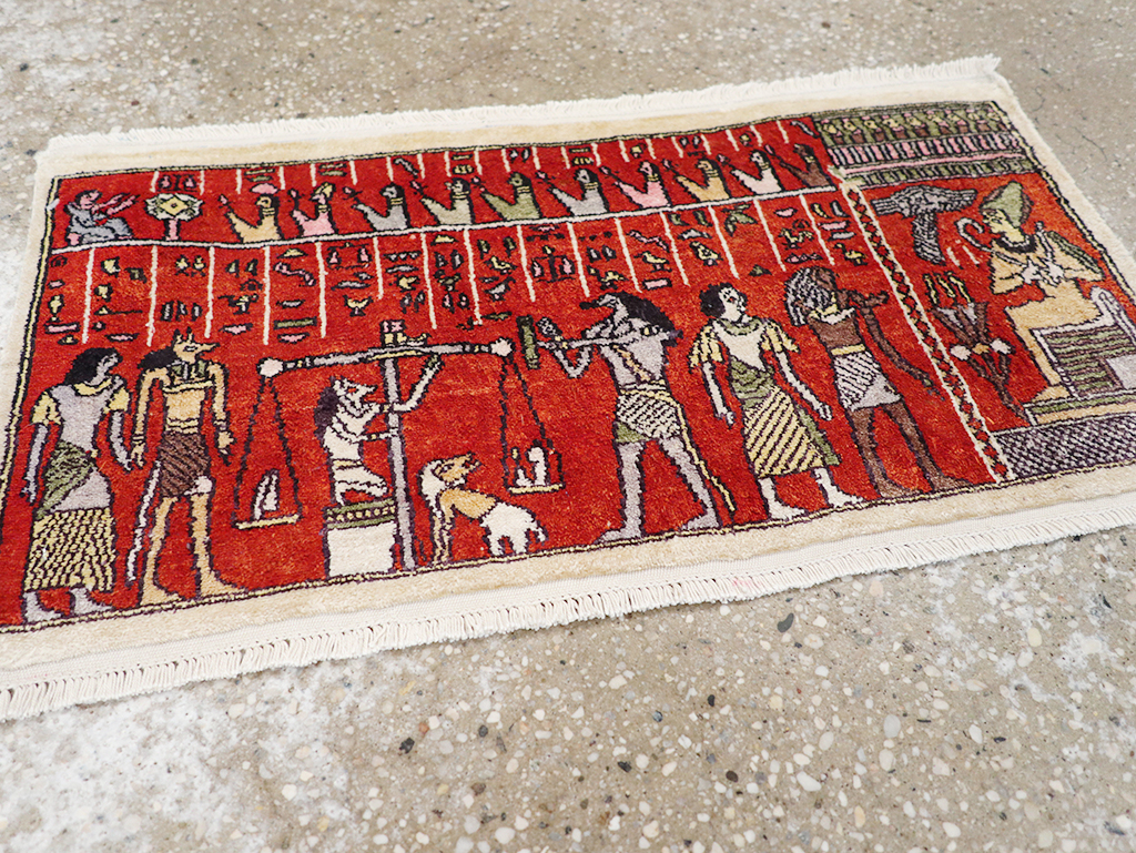 Vintage Persian Quom Pictorial Throw Rug, No.32102 - Gsblank