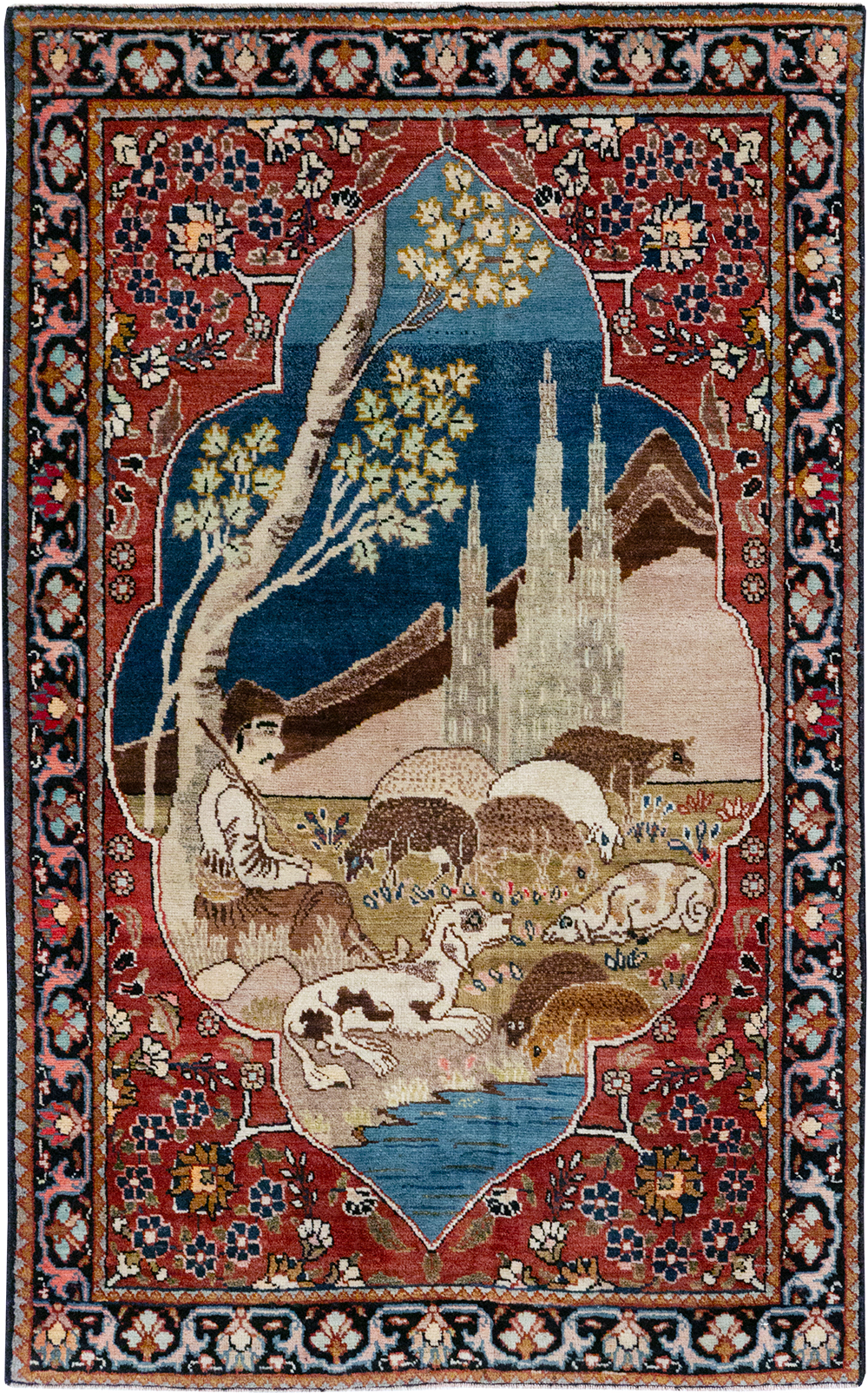 Vintage Persian Tabriz Pictorial Throw Rug, No.32103 - Gsblank