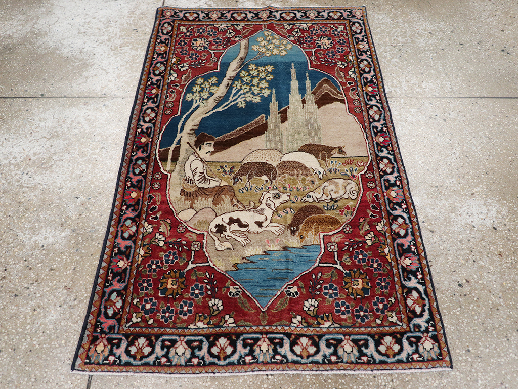 Vintage Persian Tabriz Pictorial Throw Rug, No.32103 - Gsblank