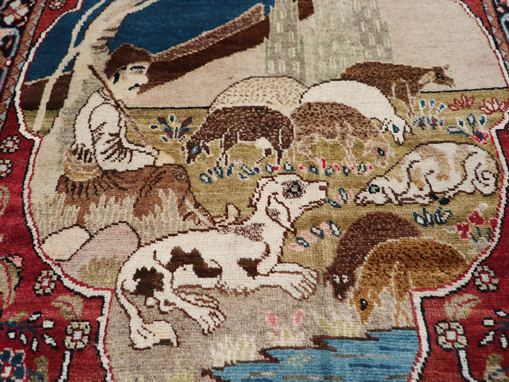 Vintage Persian Tabriz Pictorial Throw Rug, No.32103 - Gsblank