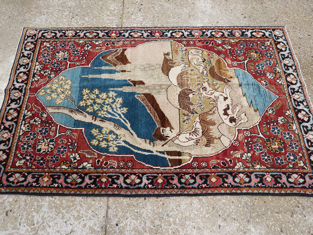 Vintage Persian Tabriz Pictorial Throw Rug, No.32103 - Gsblank