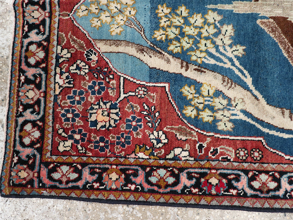 Vintage Persian Tabriz Pictorial Throw Rug, No.32103 - Gsblank