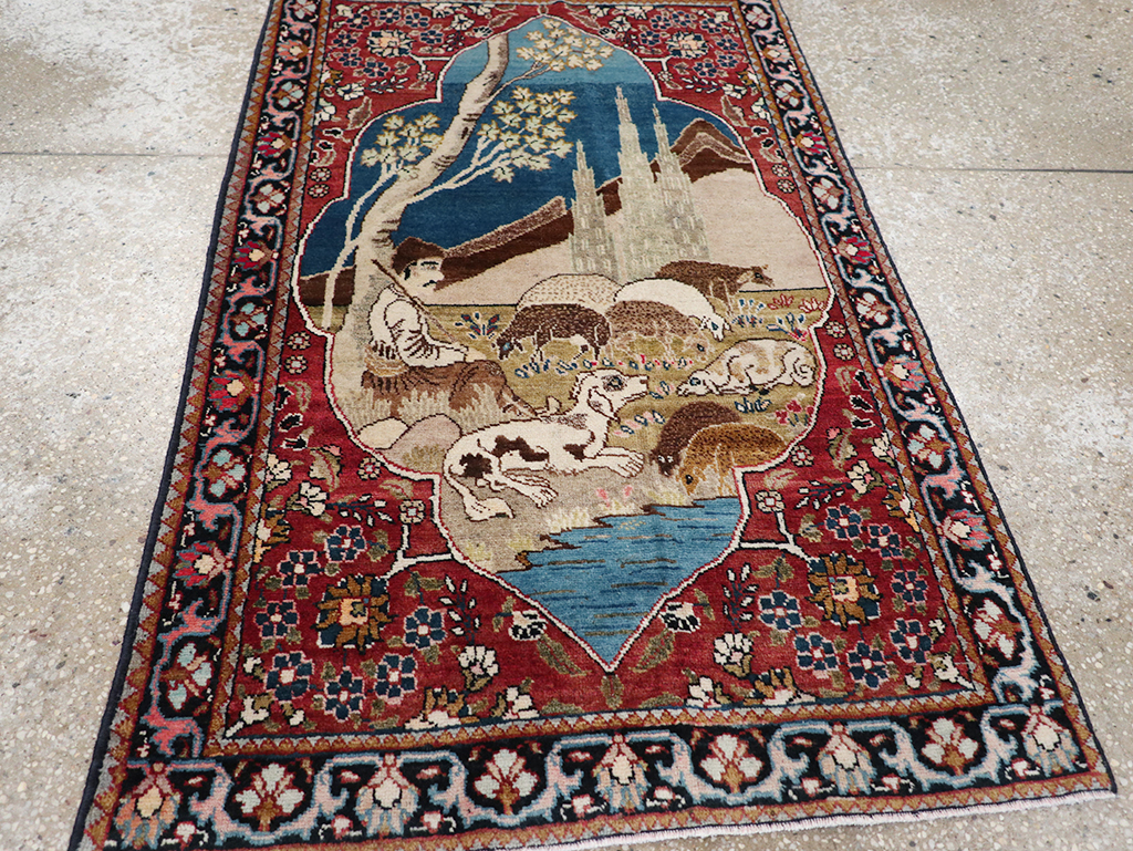 Vintage Persian Tabriz Pictorial Throw Rug, No.32103 - Gsblank