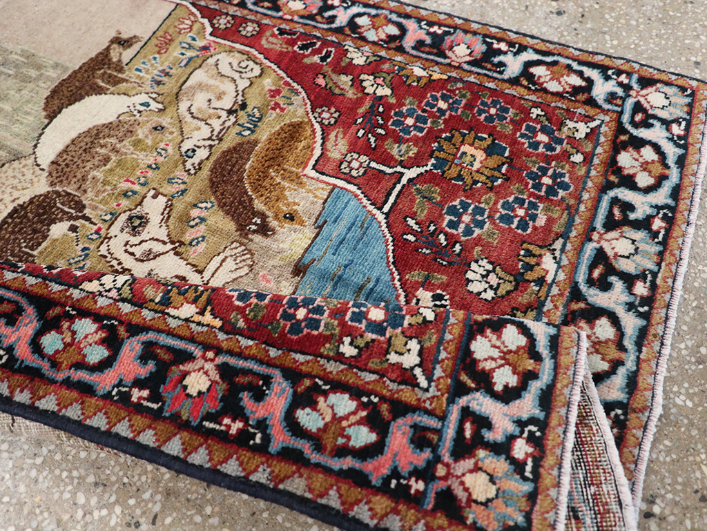 Vintage Persian Tabriz Pictorial Throw Rug, No.32103 - Gsblank