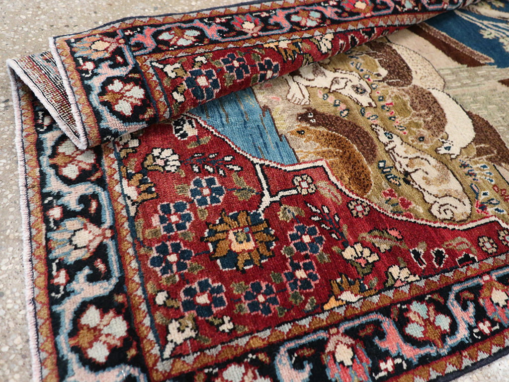 Vintage Persian Tabriz Pictorial Throw Rug, No.32103 - Gsblank