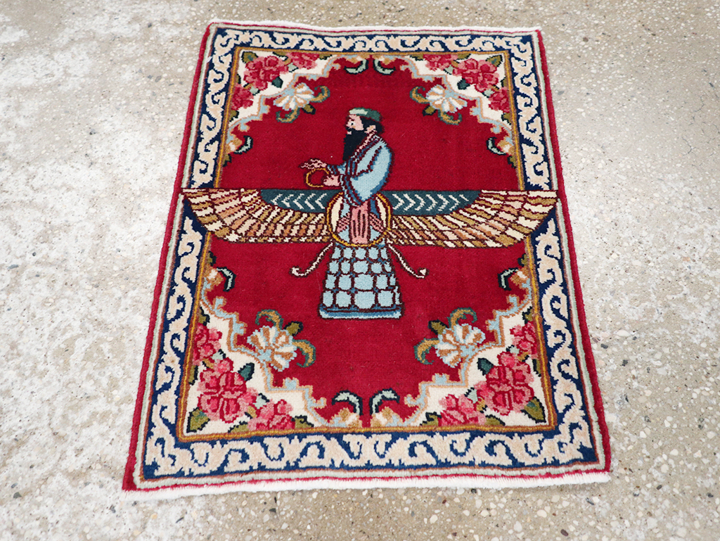Vintage Persian Kerman Pictorial Throw Rug (Pair: 1 of 2), No.32108 - Gsblank
