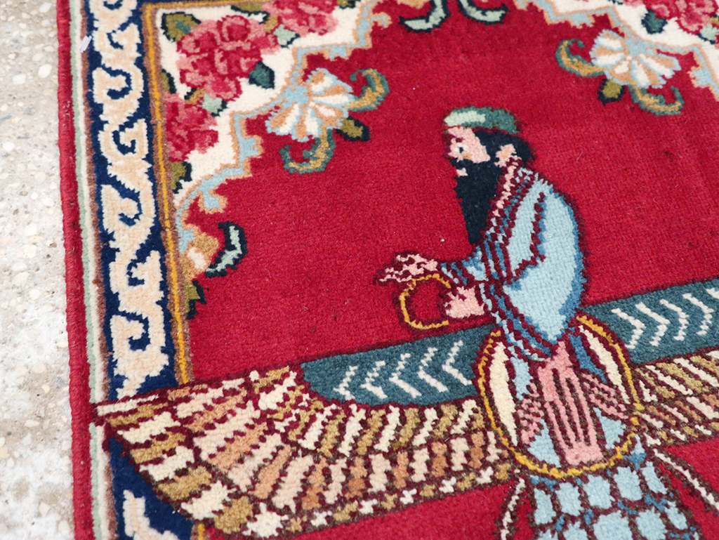 Vintage Persian Kerman Pictorial Throw Rug (Pair: 1 of 2), No.32108 - Gsblank