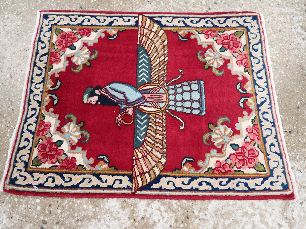 Vintage Persian Kerman Pictorial Throw Rug (Pair: 1 of 2), No.32108 - Gsblank