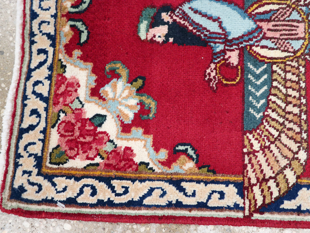 Vintage Persian Kerman Pictorial Throw Rug (Pair: 1 of 2), No.32108 - Gsblank