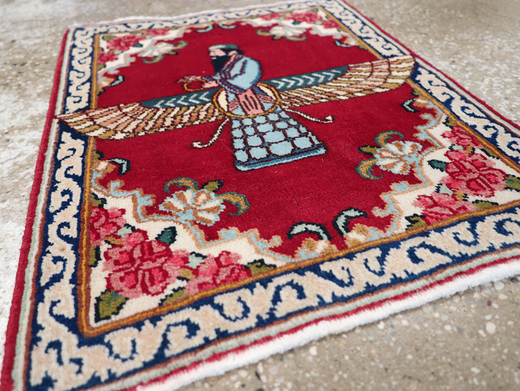 Vintage Persian Kerman Pictorial Throw Rug (Pair: 1 of 2), No.32108 - Gsblank