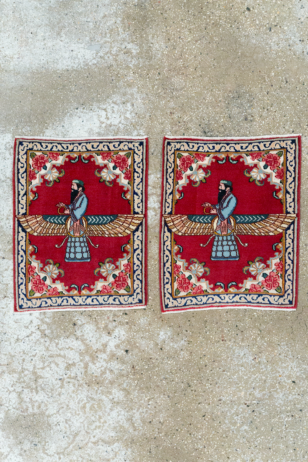 Vintage Persian Kerman Pictorial Throw Rug (Pair: 1 of 2), No.32108 - Gsblank