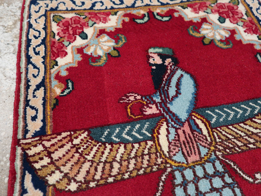 Vintage Persian Kerman Pictorial Throw Rug (Pair: 2 of 2), No.32109 - Gsblank