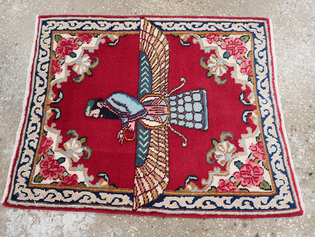 Vintage Persian Kerman Pictorial Throw Rug (Pair: 2 of 2), No.32109 - Gsblank