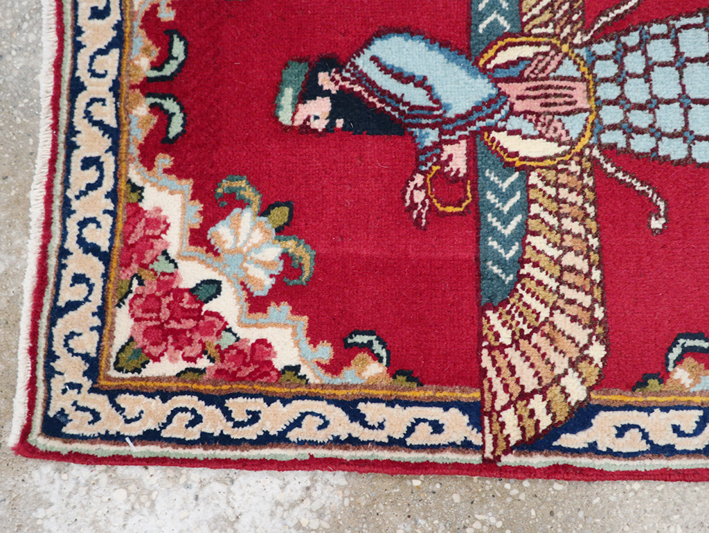 Vintage Persian Kerman Pictorial Throw Rug (Pair: 2 of 2), No.32109 - Gsblank