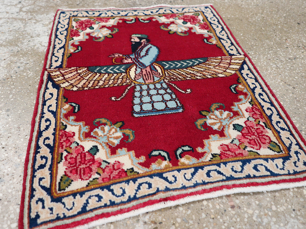 Vintage Persian Kerman Pictorial Throw Rug (Pair: 2 of 2), No.32109 - Gsblank