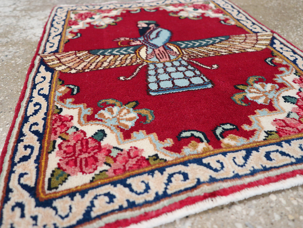 Vintage Persian Kerman Pictorial Throw Rug (Pair: 2 of 2), No.32109 - Gsblank