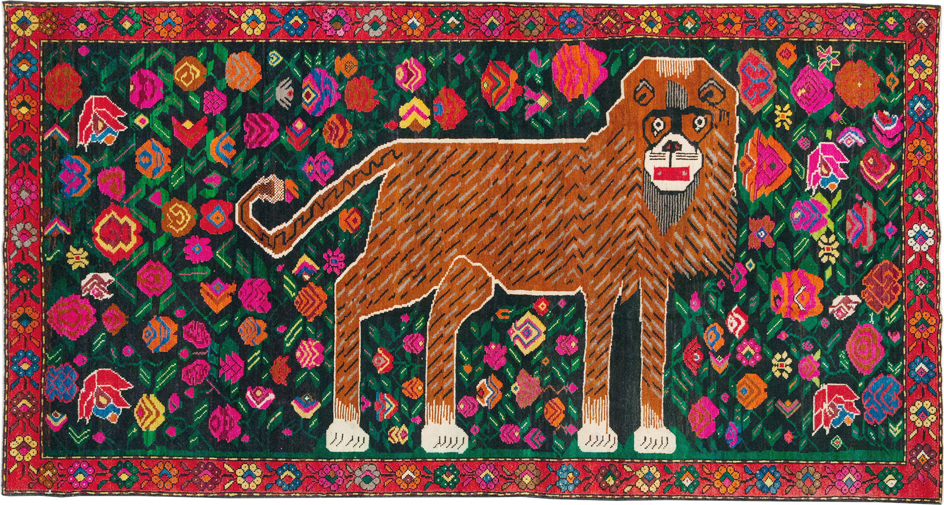 Vintage Caucasian Karabagh Pictorial Gallery Rug, No.32116 - Gsblank