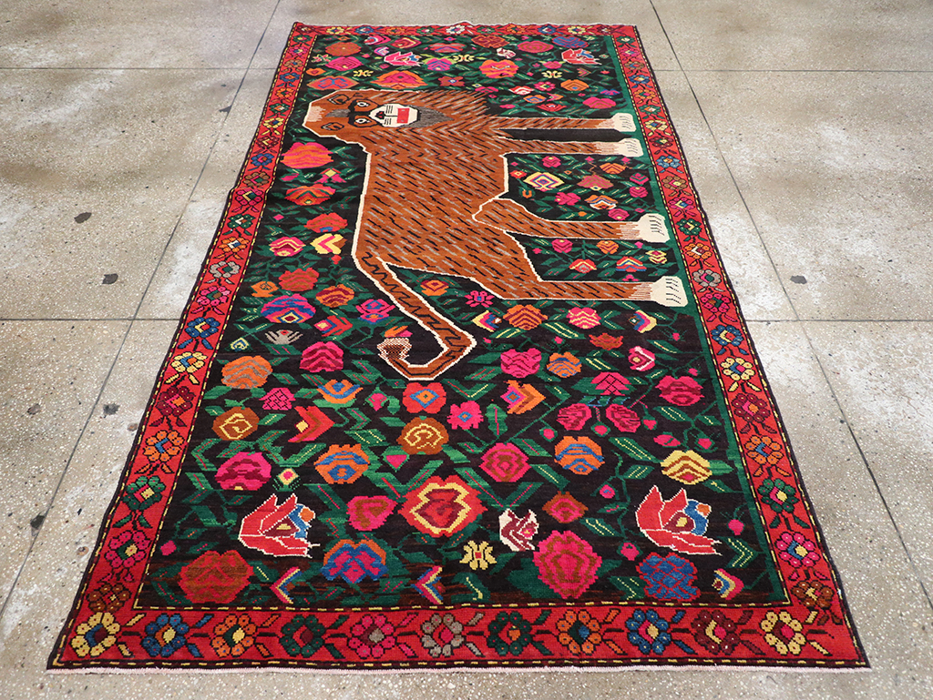 Vintage Caucasian Karabagh Pictorial Gallery Rug, No.32116 - Gsblank