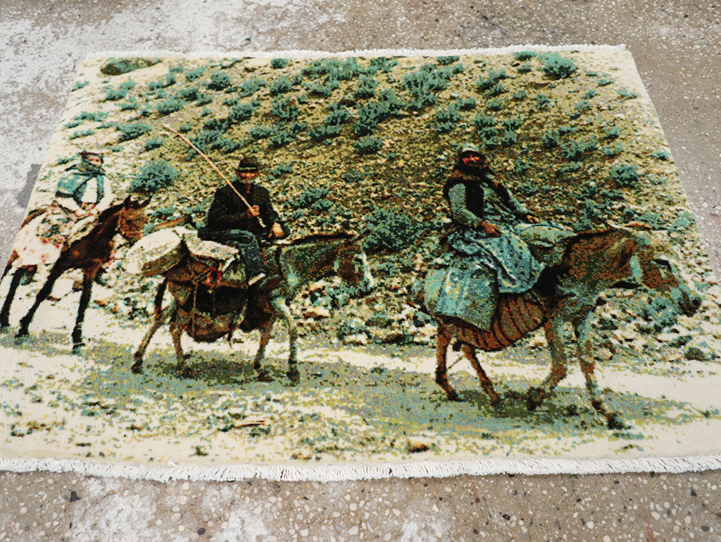 Modern Persian Tabriz Pictorial Throw Rug, No.32119 - Gsblank